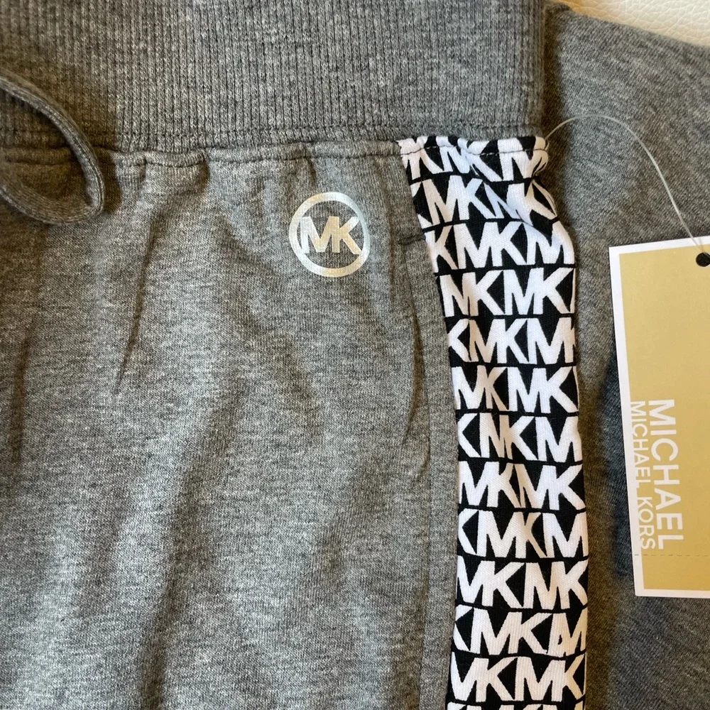 Michael Kors Gray Joggers Logo Tape Drawstring Pants Pockets NEW - Picture 2 of 6